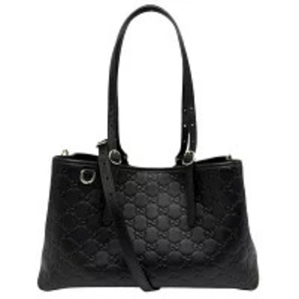 Gucci GG Emblem Tote Bag Shoulder Handbag Leather Black